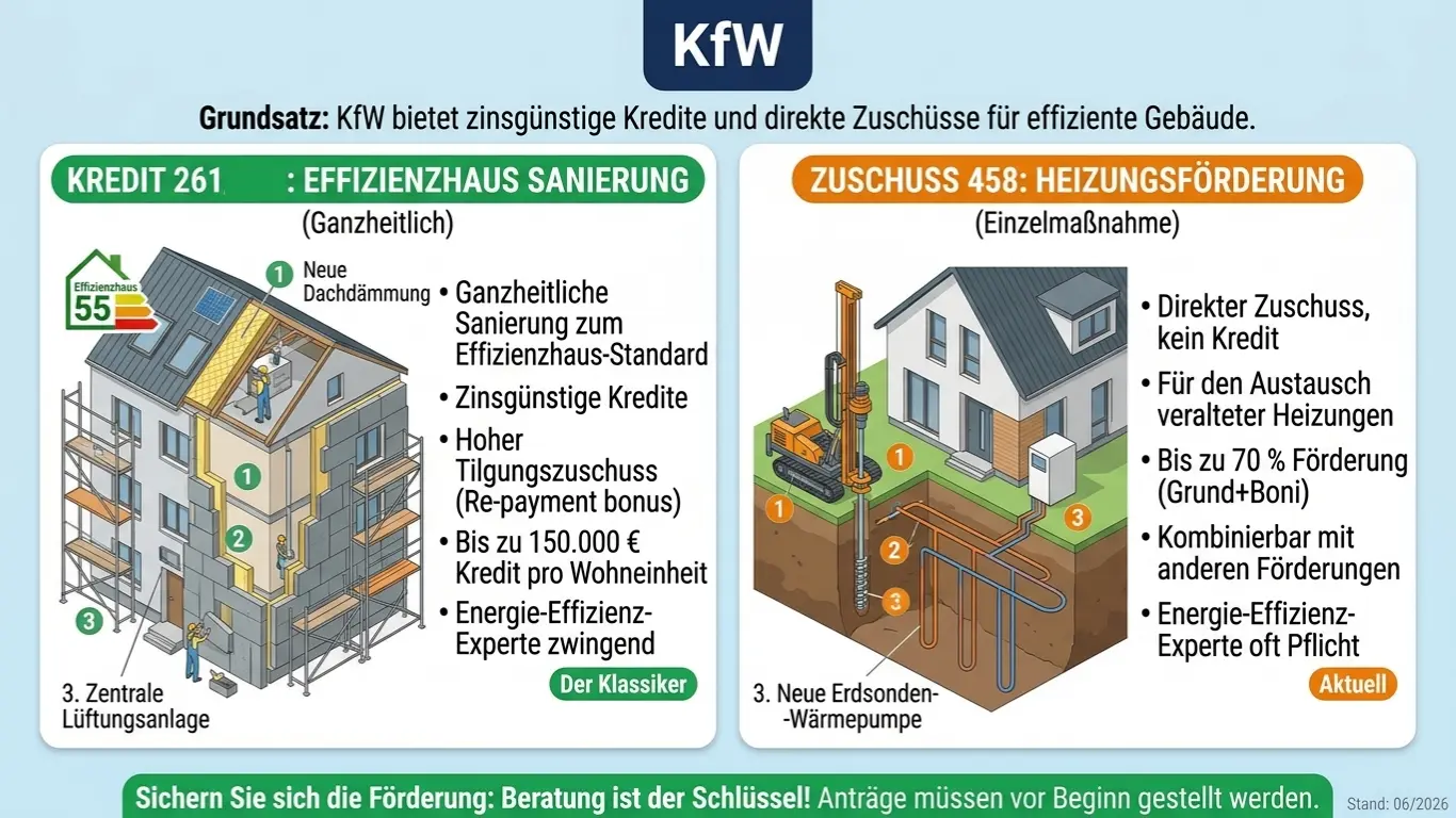 KfW 458 Förderübersicht 2026: Grundförderung und Boni bis maximal 70 Prozent im Überblick